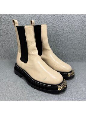 Sandro Paris Boots Women 8 / EU 38 Shoes Beige Liam Chelsea Combat Ankle Booties